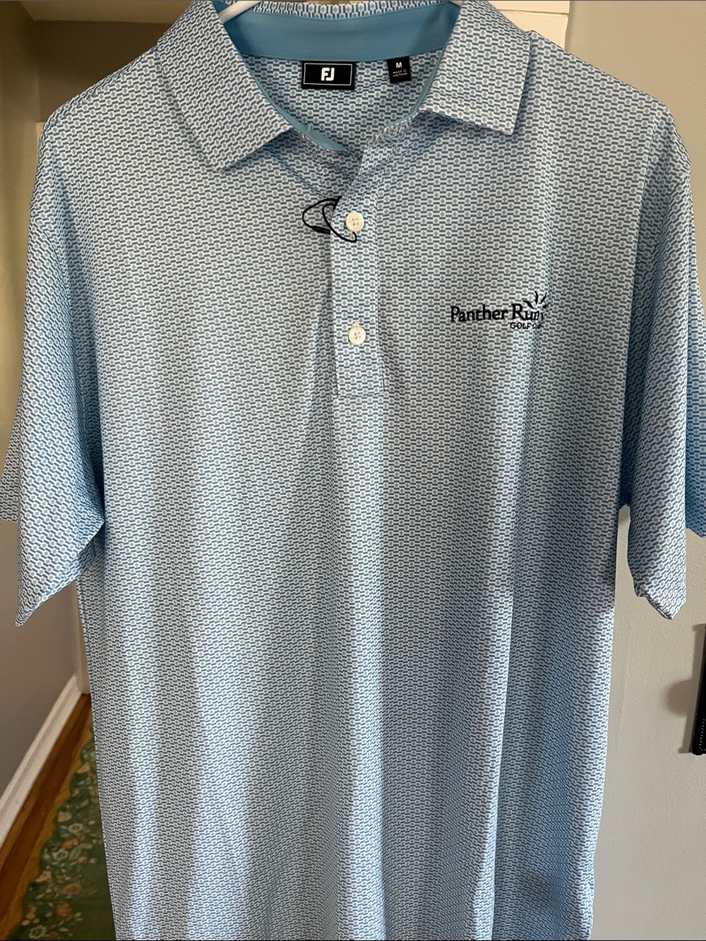 FootJoy Light Blue Micro-Pattern Men's Golf Polo with Panther Run Logo